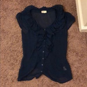Navy blue sheer Olsenboye short sleeved blouse